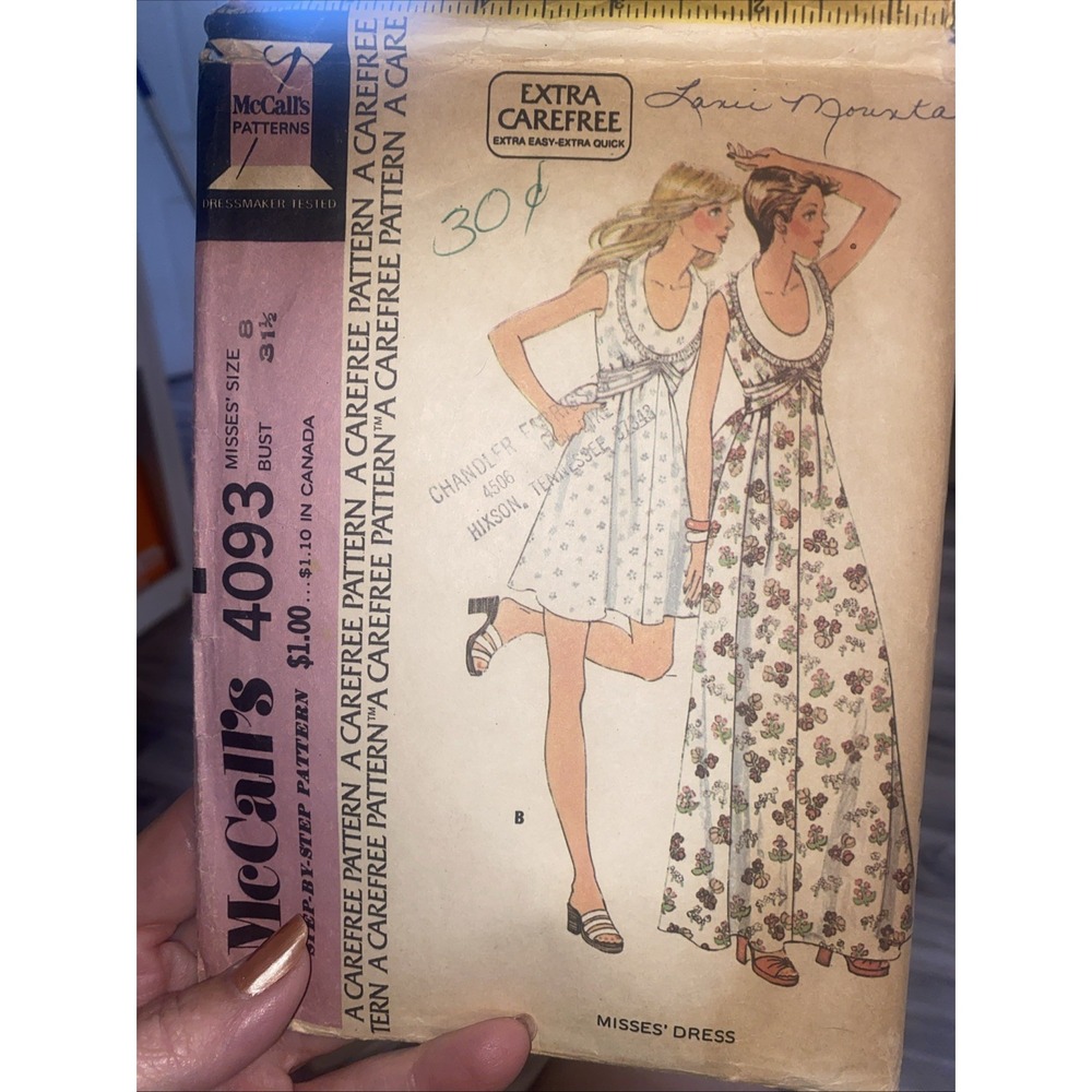 Vintage 1970s McCalls 4093 Maxi Mini Dress Sewing Pattern Size 8 Cut Complete